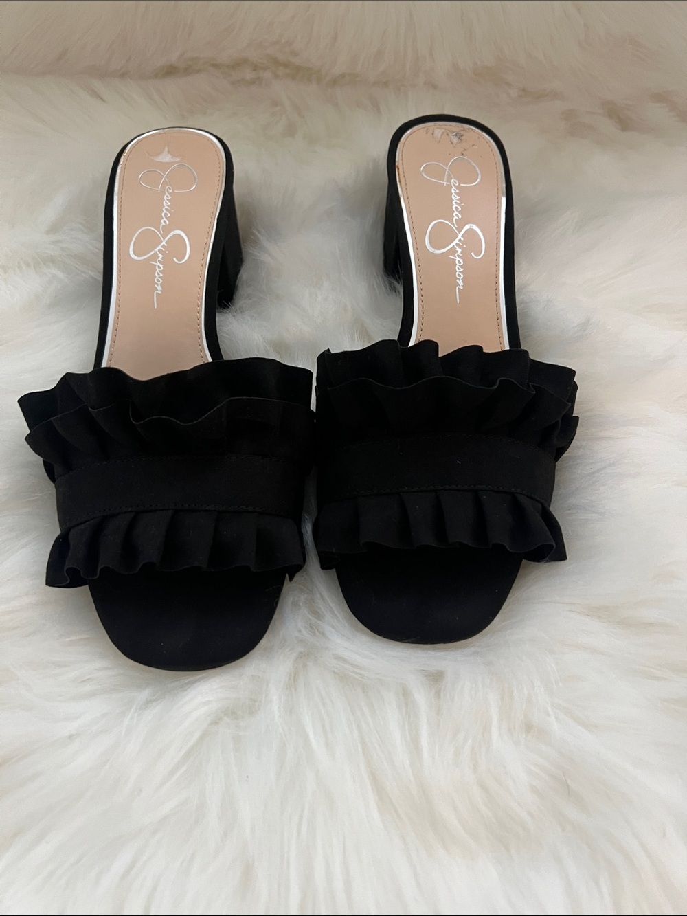 Jessica Simpson Black Ruffle Slide Mules